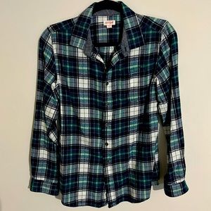Cat & Jack Boys Long Sleeve Flannel Size XL (16) - Green/Navy/White